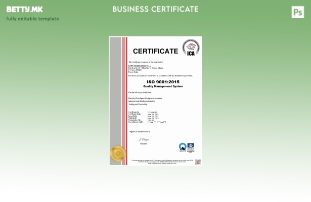 Модерен стил USA ICA сертификат за регистрација Шаблон за Word и PDF